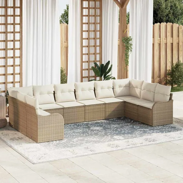 Ensemble de canapé de jardin 10 pcs Beige et blanc polyrotin