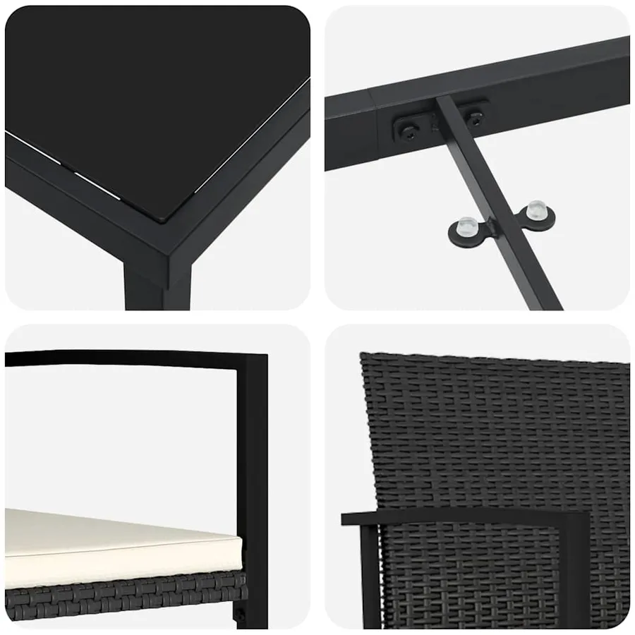 Ensemble de salle à manger pour jardin 3 pcs Noir - 9