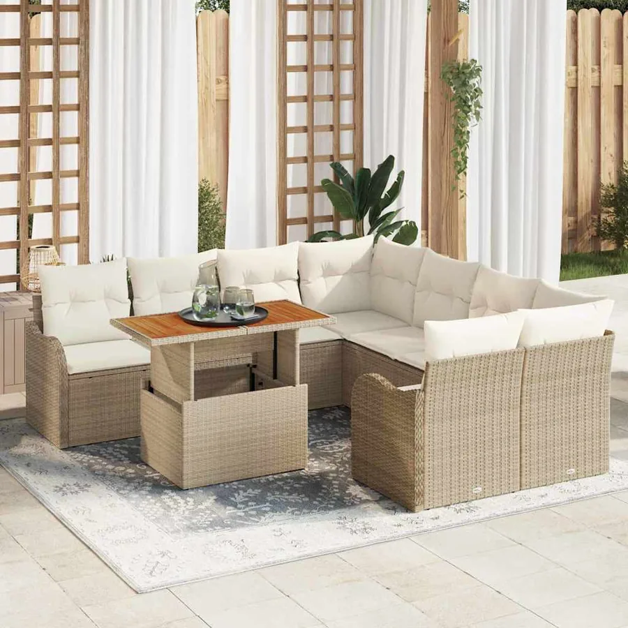 Ensemble de canapé de jardin 9 pcs Beige Poly rotin