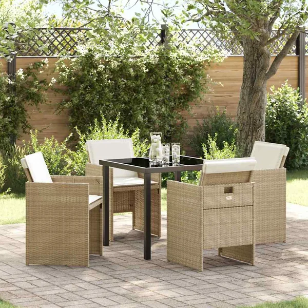 Ensemble de salle à manger pour jardin 5 pcs Beige polyrotin