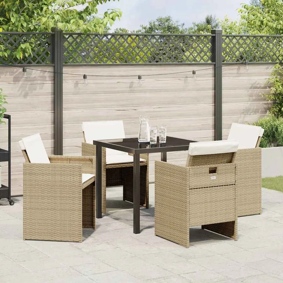 Ensemble de salle à manger pour jardin 5 pcs Beige polyrotin - 4