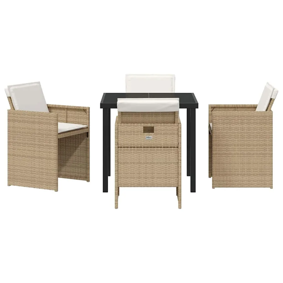 Ensemble de salle à manger pour jardin 5 pcs Beige polyrotin - 7