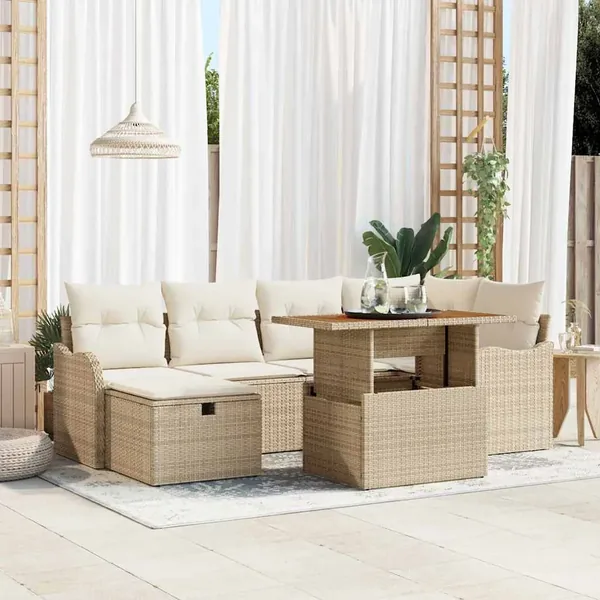 Ensemble de canapé de jardin 7 pcs Beige polyrotin