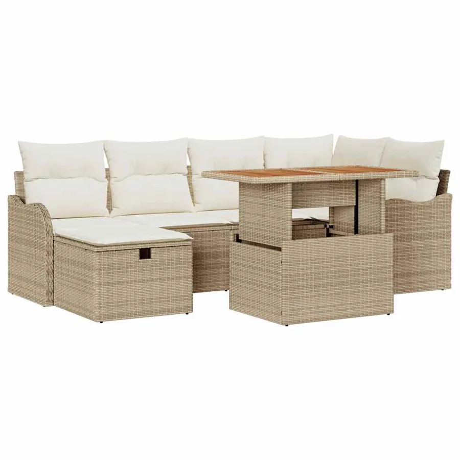 Ensemble de canapé de jardin 7 pcs Beige polyrotin - 2