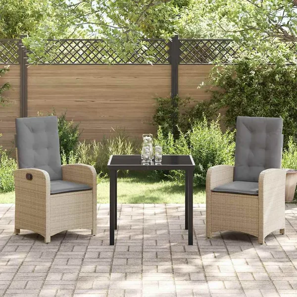 Ensemble de salle à manger pour jardin 3 pcs Beige polyrotin