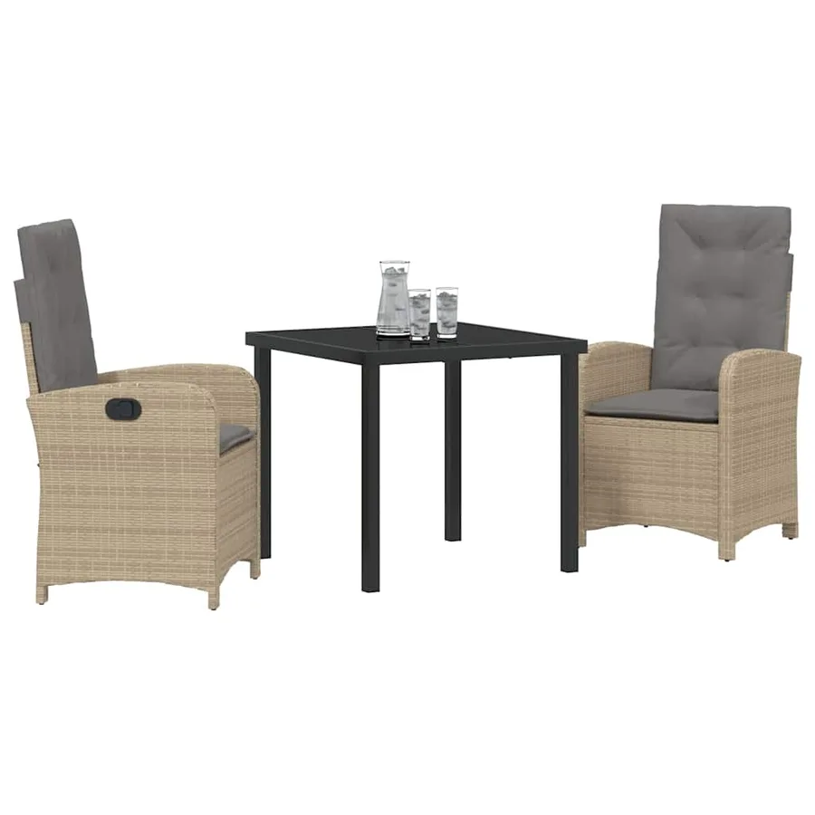 Ensemble de salle à manger pour jardin 3 pcs Beige polyrotin - 3