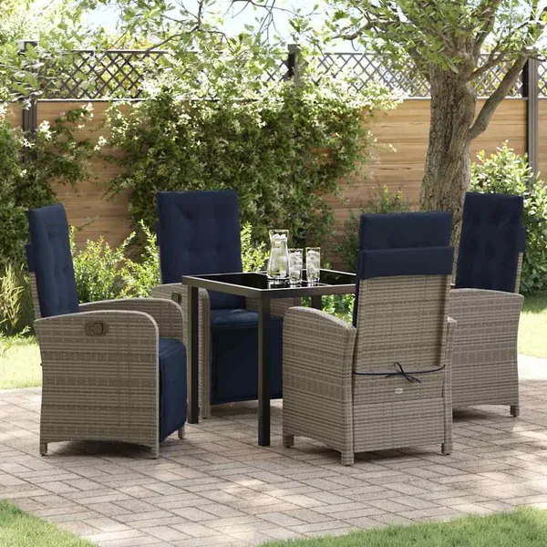 Ensemble de salle à manger pour jardin 5 pcs Gris polyrotin