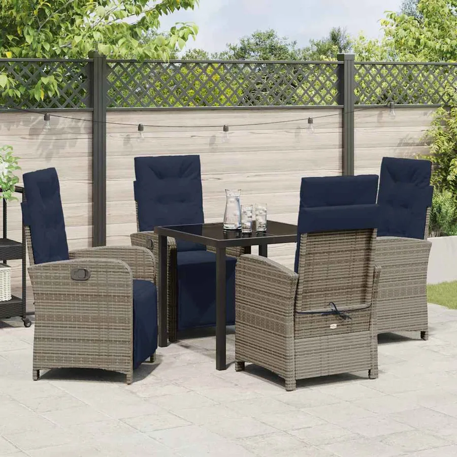 Ensemble de salle à manger pour jardin 5 pcs Gris polyrotin - 4
