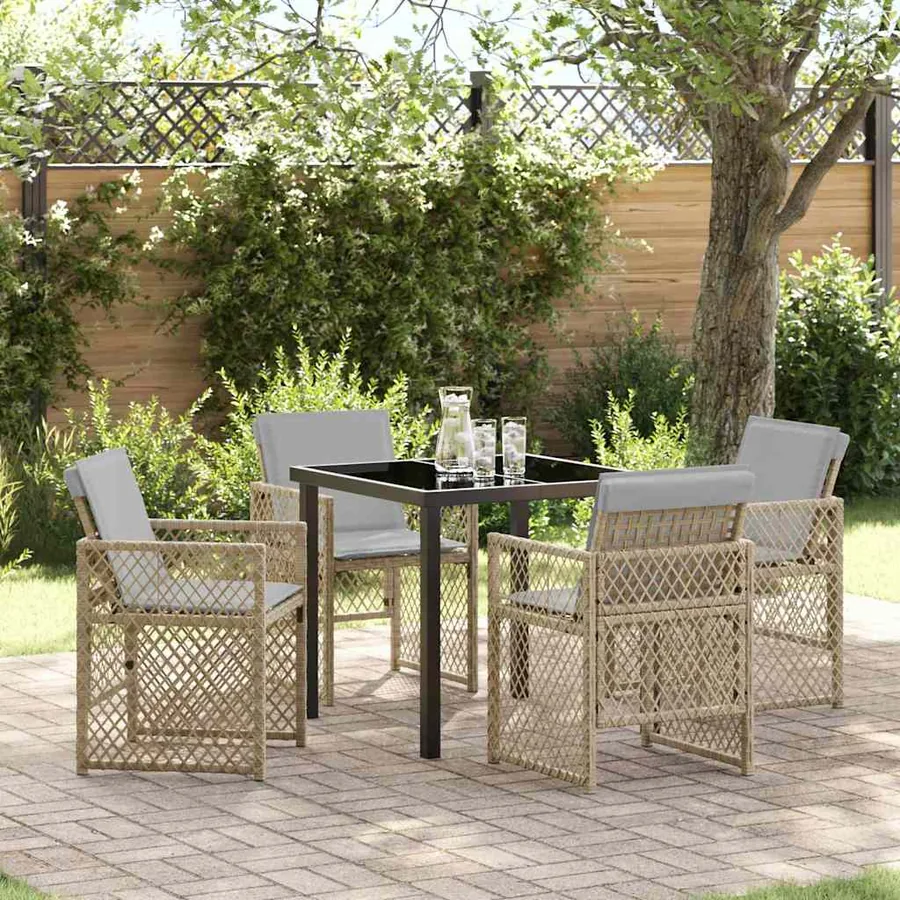 Ensemble de salle à manger pour jardin 5 pcs Beige polyrotin