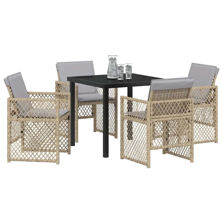 Ensemble de salle à manger pour jardin 5 pcs Beige polyrotin - 3