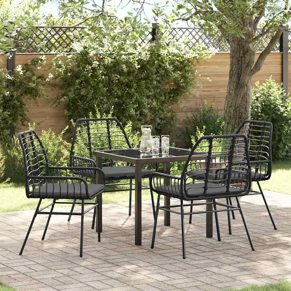 Ensemble de salle à manger pour jardin 5 pcs Noir polyrotin