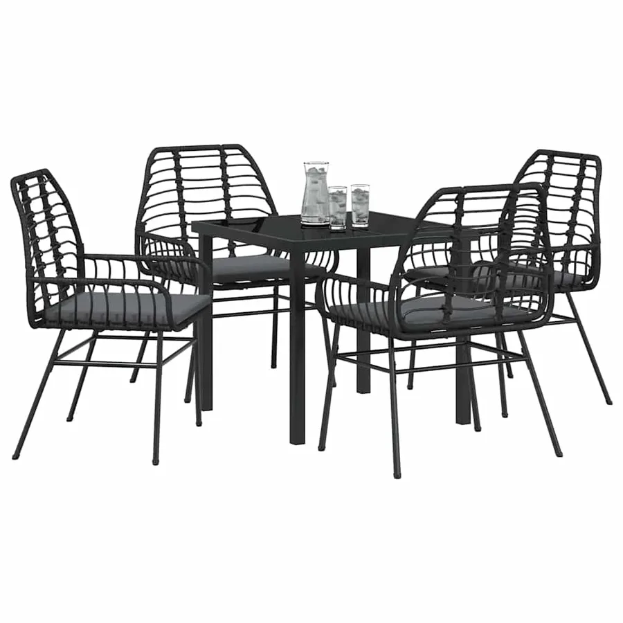 Ensemble de salle à manger pour jardin 5 pcs Noir polyrotin - 3