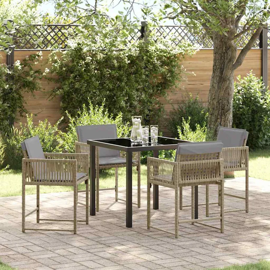 Ensemble de salle à manger pour jardin 5 pcs Beige polyrotin