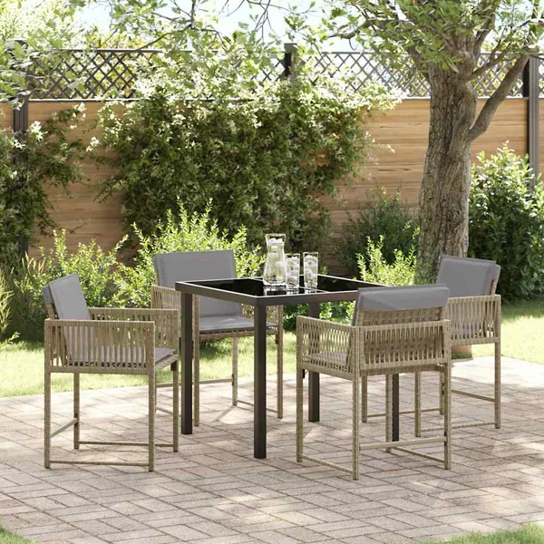 Ensemble de salle à manger pour jardin 5 pcs Beige polyrotin