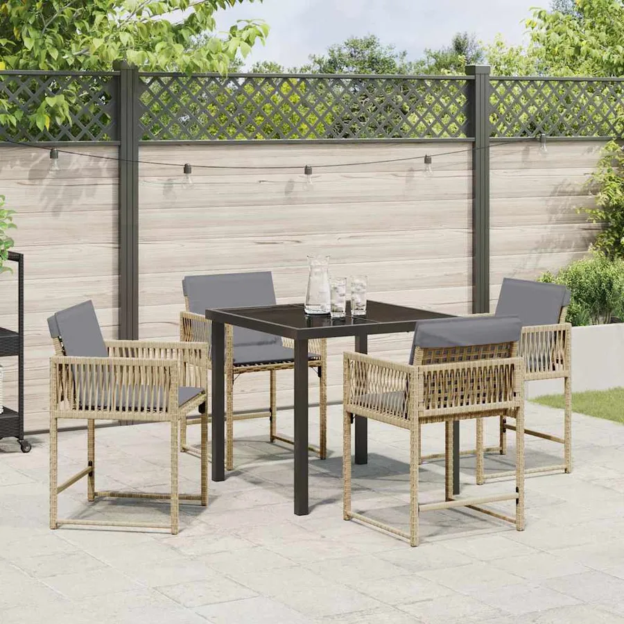 Ensemble de salle à manger pour jardin 5 pcs Beige polyrotin - 4
