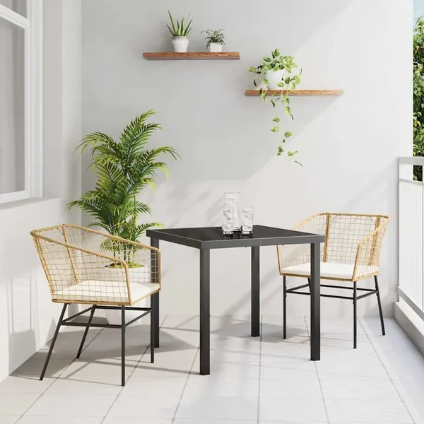 Ensemble de salle à manger pour jardin 3 pcs Marron polyrotin