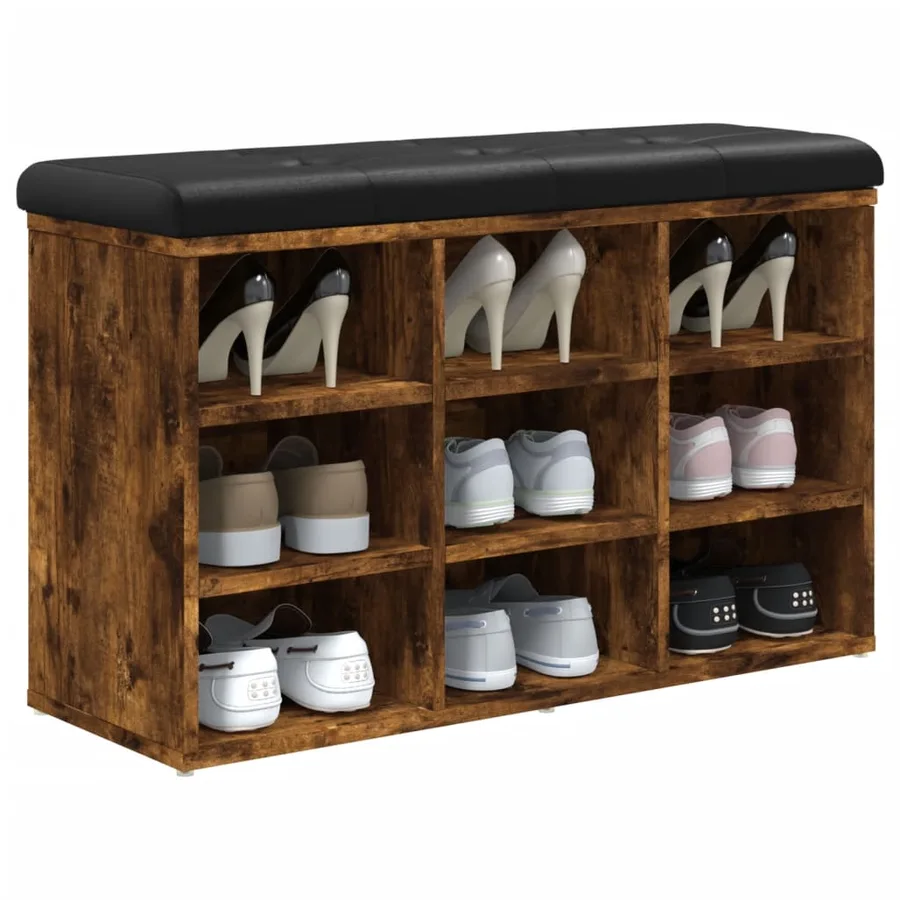 Banc à chaussures chêne fumé 82x32x50 cm bois d'ingénierie - 3