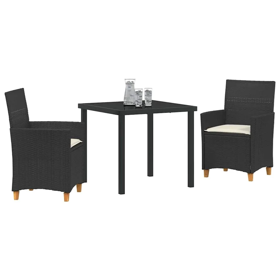 Ensemble de salle à manger pour jardin 3 pcs Noir polyrotin - 3