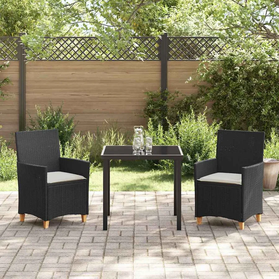 Ensemble de salle à manger pour jardin 3 pcs Noir polyrotin - 4