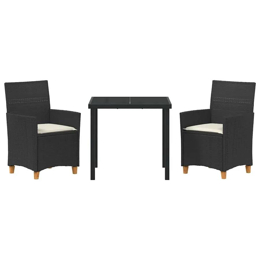 Ensemble de salle à manger pour jardin 3 pcs Noir polyrotin - 7