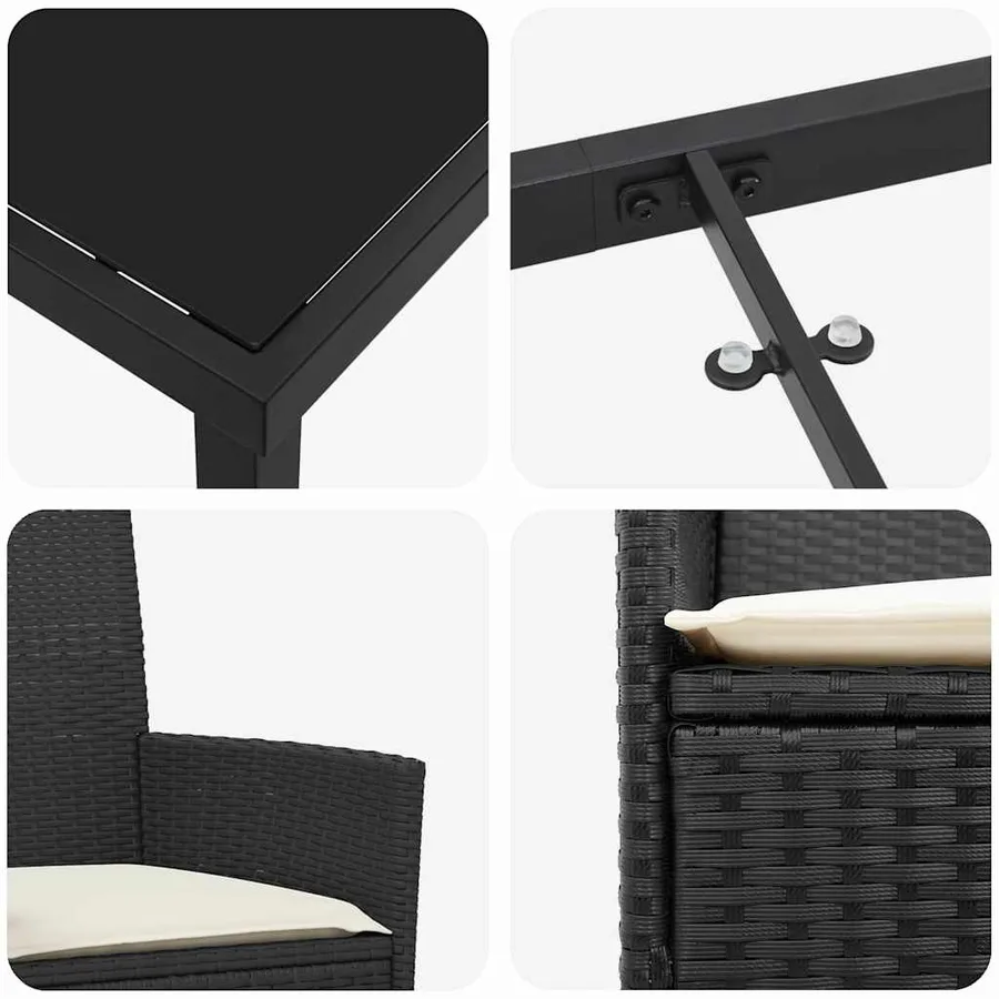 Ensemble de salle à manger pour jardin 3 pcs Noir polyrotin - 9