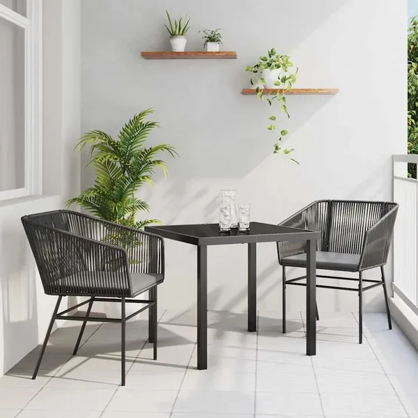Ensemble de salle à manger pour jardin avec coussin 3 pcs Noir