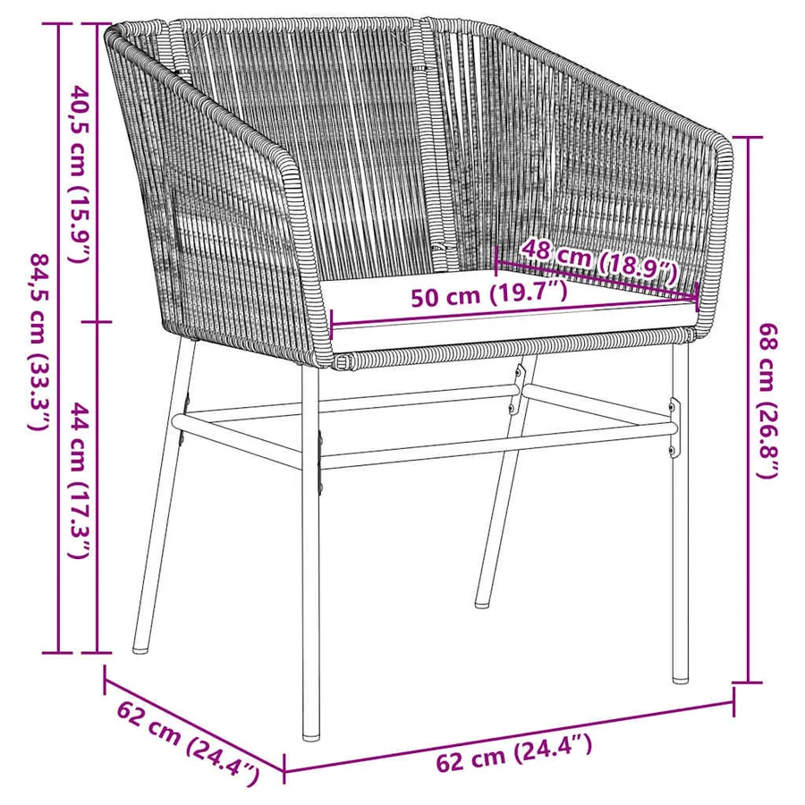 Ensemble de salle à manger pour jardin avec coussin 3 pcs Noir - 11