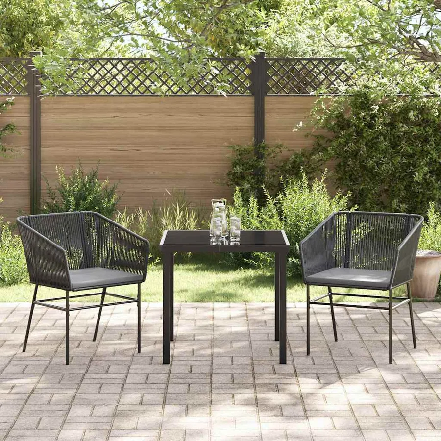 Ensemble de salle à manger pour jardin avec coussin 3 pcs Noir - 4