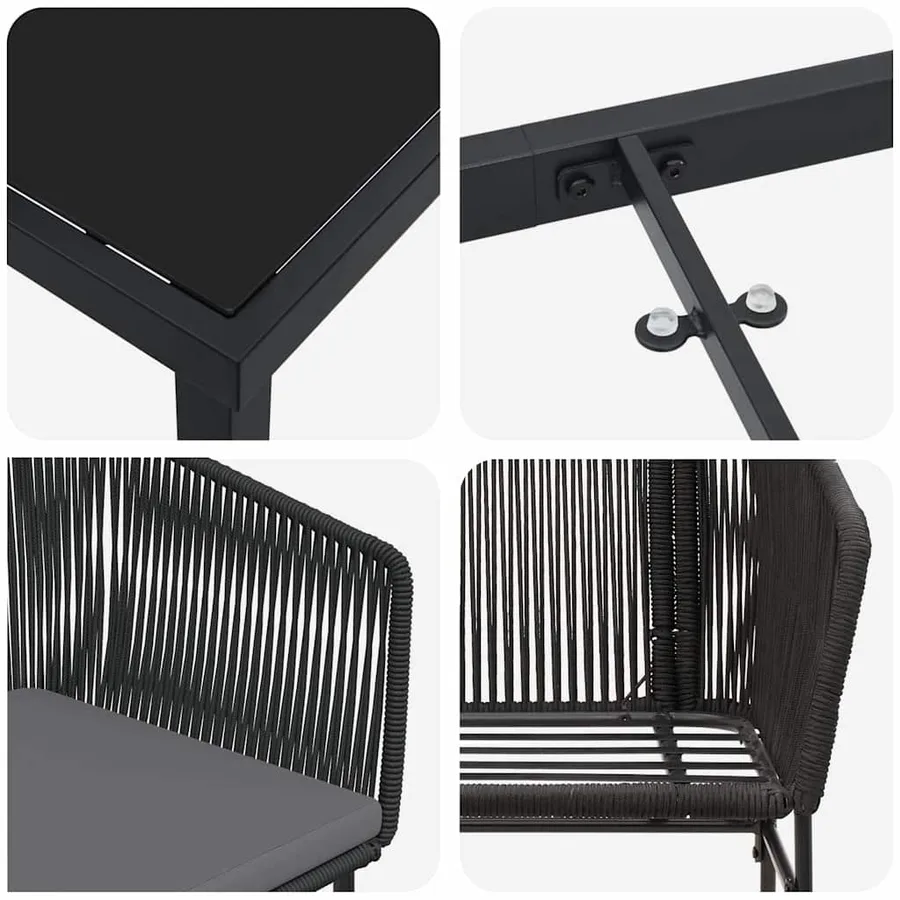 Ensemble de salle à manger pour jardin avec coussin 3 pcs Noir - 9