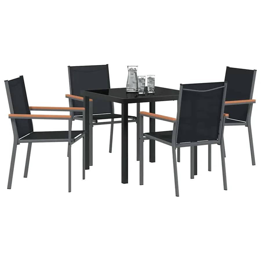 Ensemble de salle à manger pour jardin 5 pcs Noir - 3