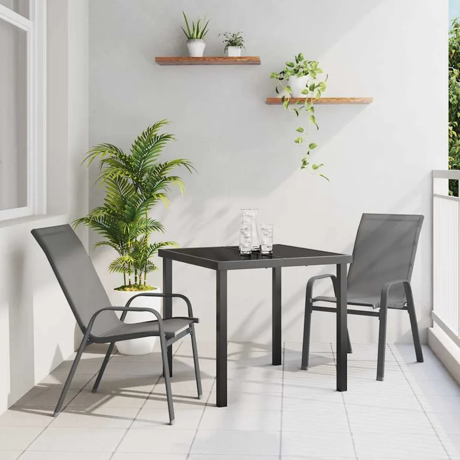 Ensemble de salle à manger pour jardin 3 pcs Gris et Noir