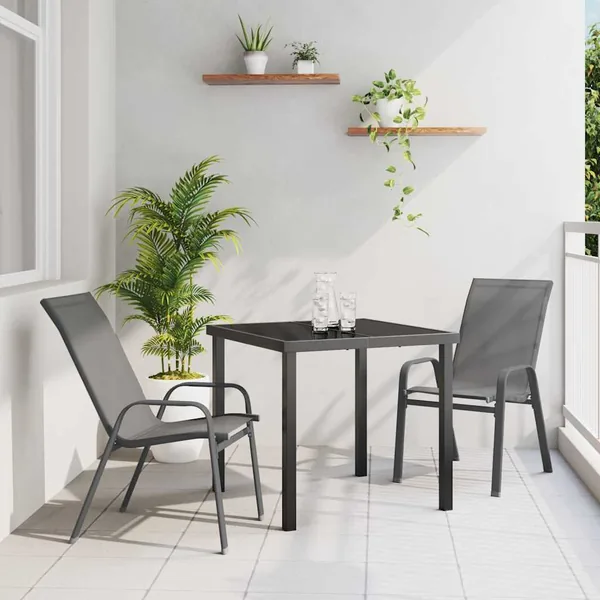 Ensemble de salle à manger pour jardin 3 pcs Gris et Noir