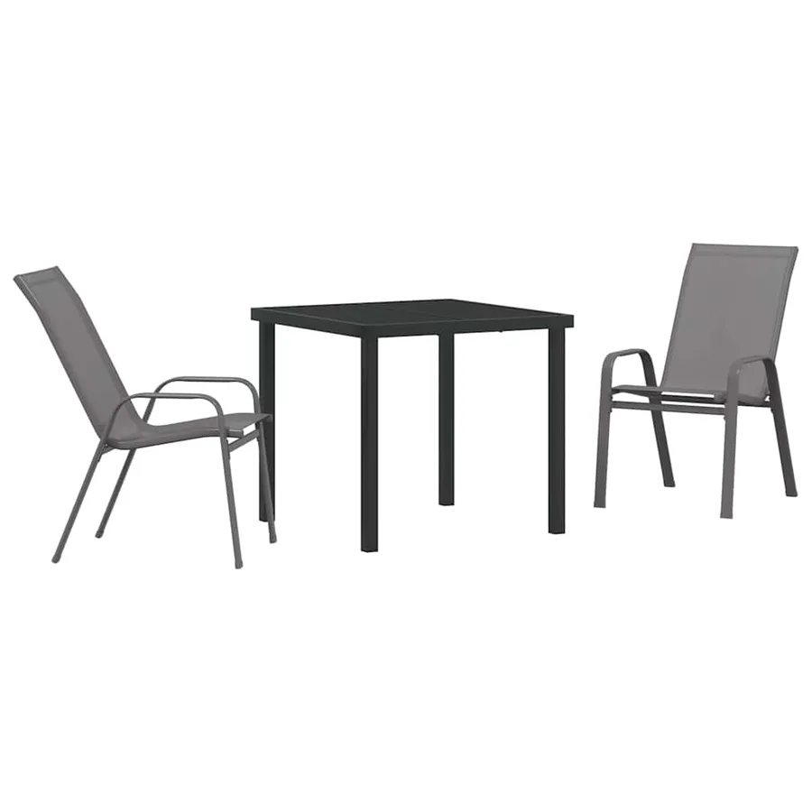 Ensemble de salle à manger pour jardin 3 pcs Gris et Noir - 2