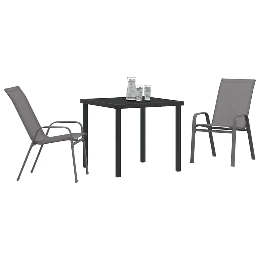Ensemble de salle à manger pour jardin 3 pcs Gris et Noir - 3