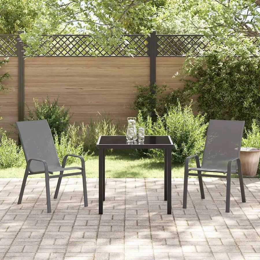Ensemble de salle à manger pour jardin 3 pcs Gris et Noir - 4