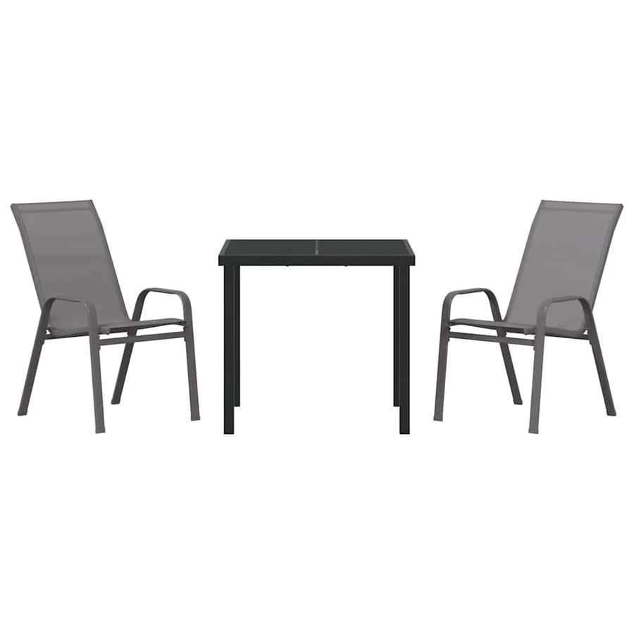 Ensemble de salle à manger pour jardin 3 pcs Gris et Noir - 7