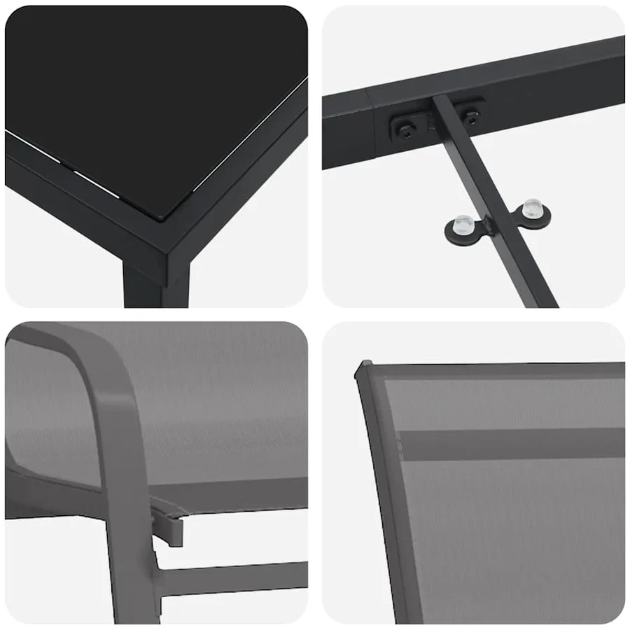 Ensemble de salle à manger pour jardin 3 pcs Gris et Noir - 9