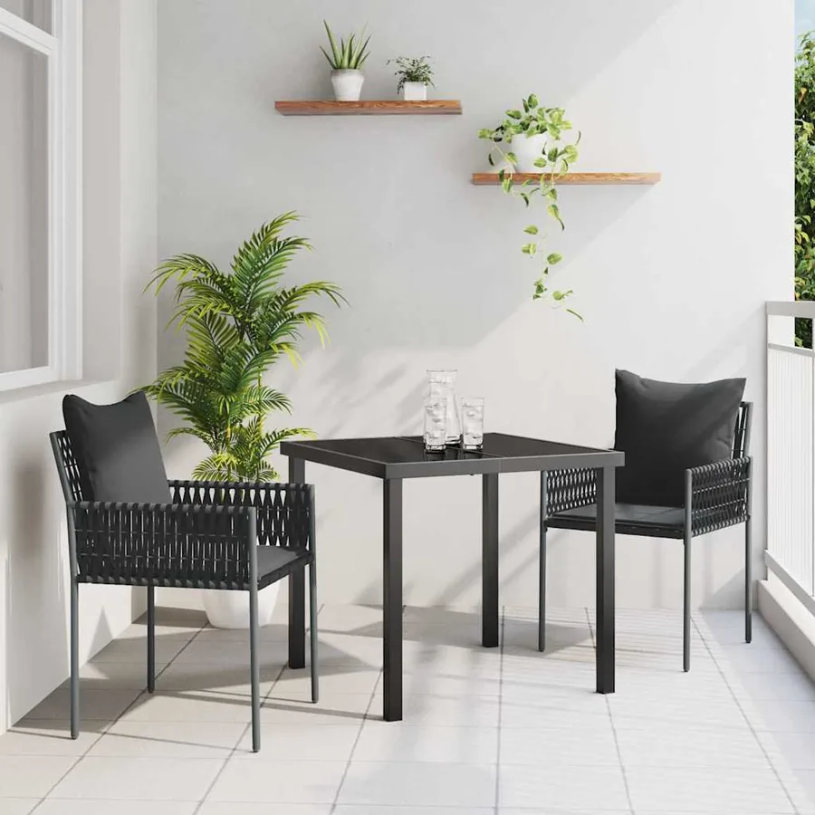 Ensemble de salle à manger pour jardin 3 pcs Noir et gris