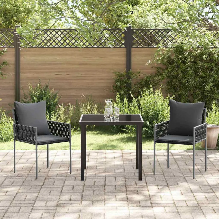 Ensemble de salle à manger pour jardin 3 pcs Noir et gris - 4