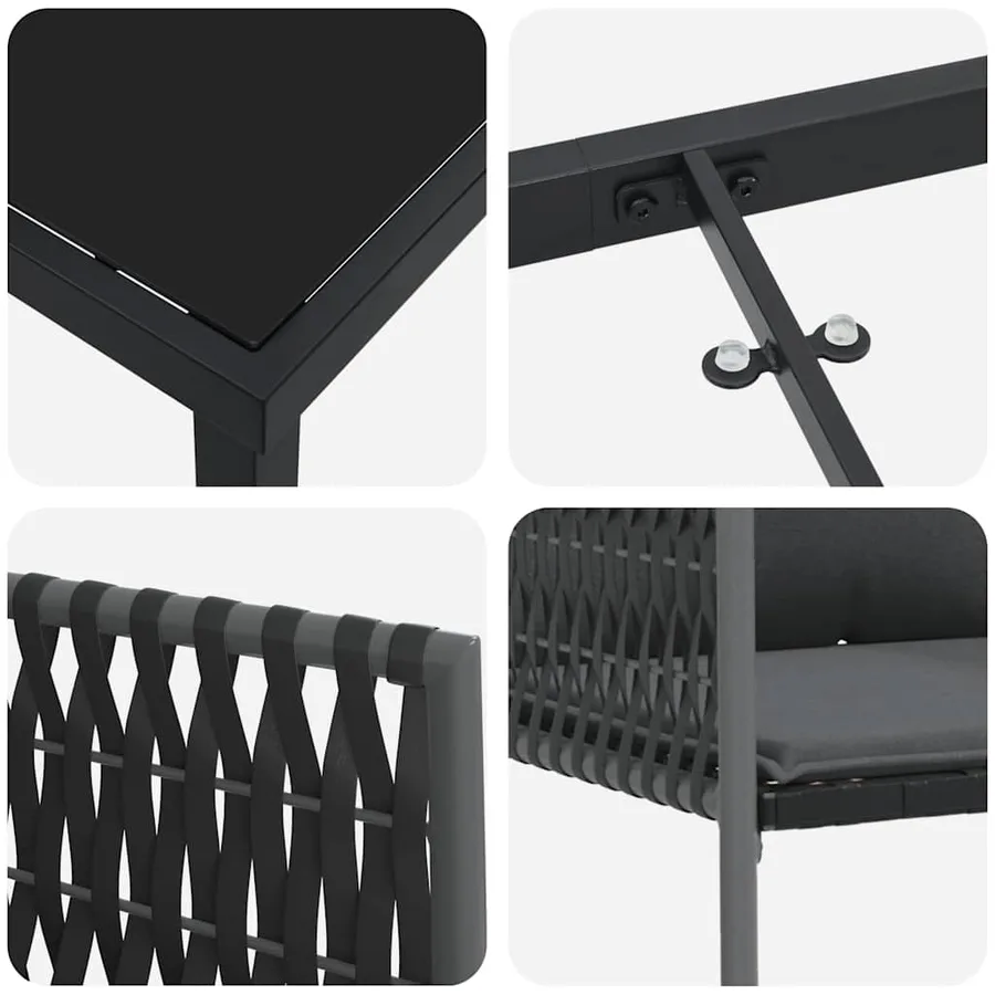 Ensemble de salle à manger pour jardin 3 pcs Noir et gris - 9