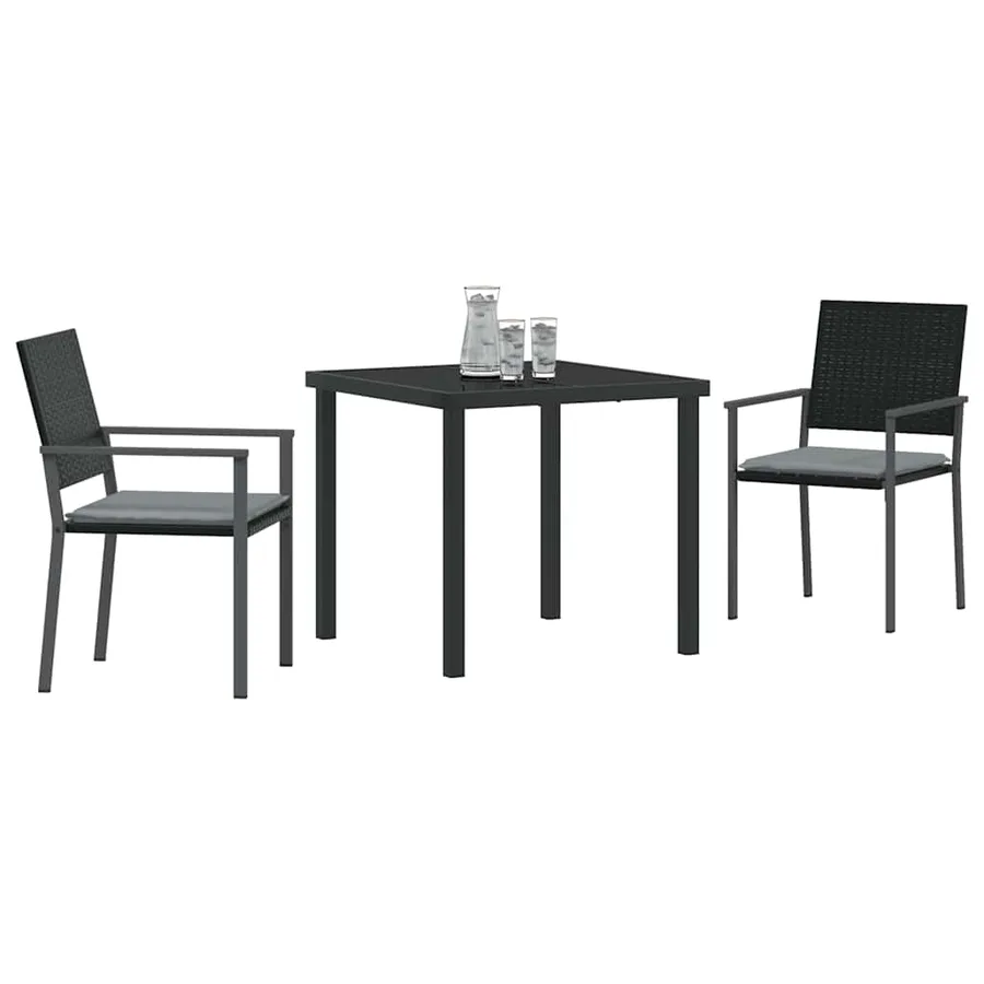 Ensemble de salle à manger pour jardin 3 pcs Noir et Gris Clair - 3