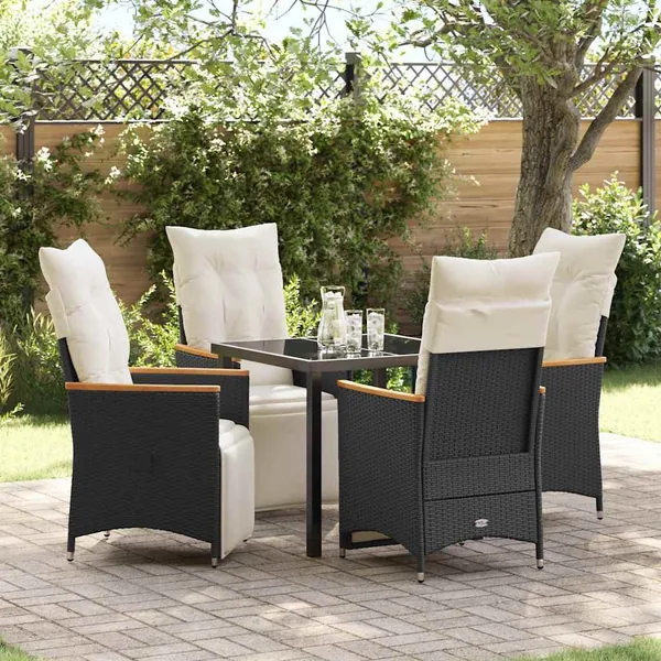 Ensemble de salle à manger pour jardin 5 pcs Noir polyrotin