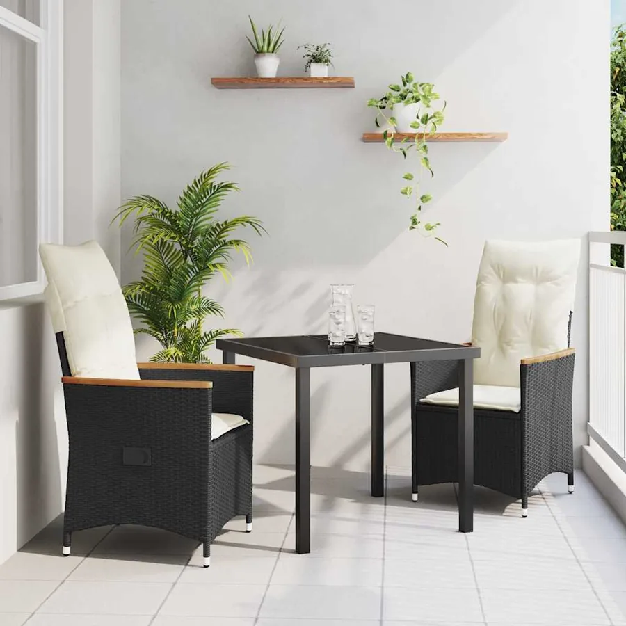 Ensemble de salle à manger pour jardin 3 pcs Noir polyrotin