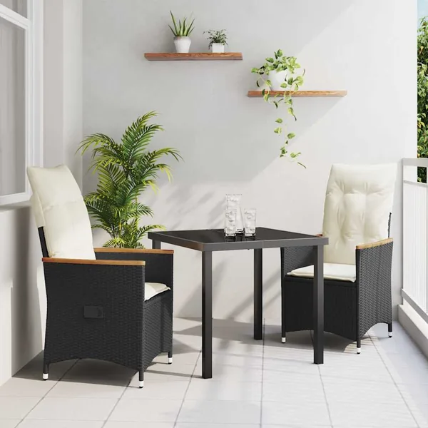 Ensemble de salle à manger pour jardin 3 pcs Noir polyrotin