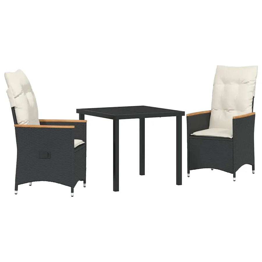 Ensemble de salle à manger pour jardin 3 pcs Noir polyrotin - 2