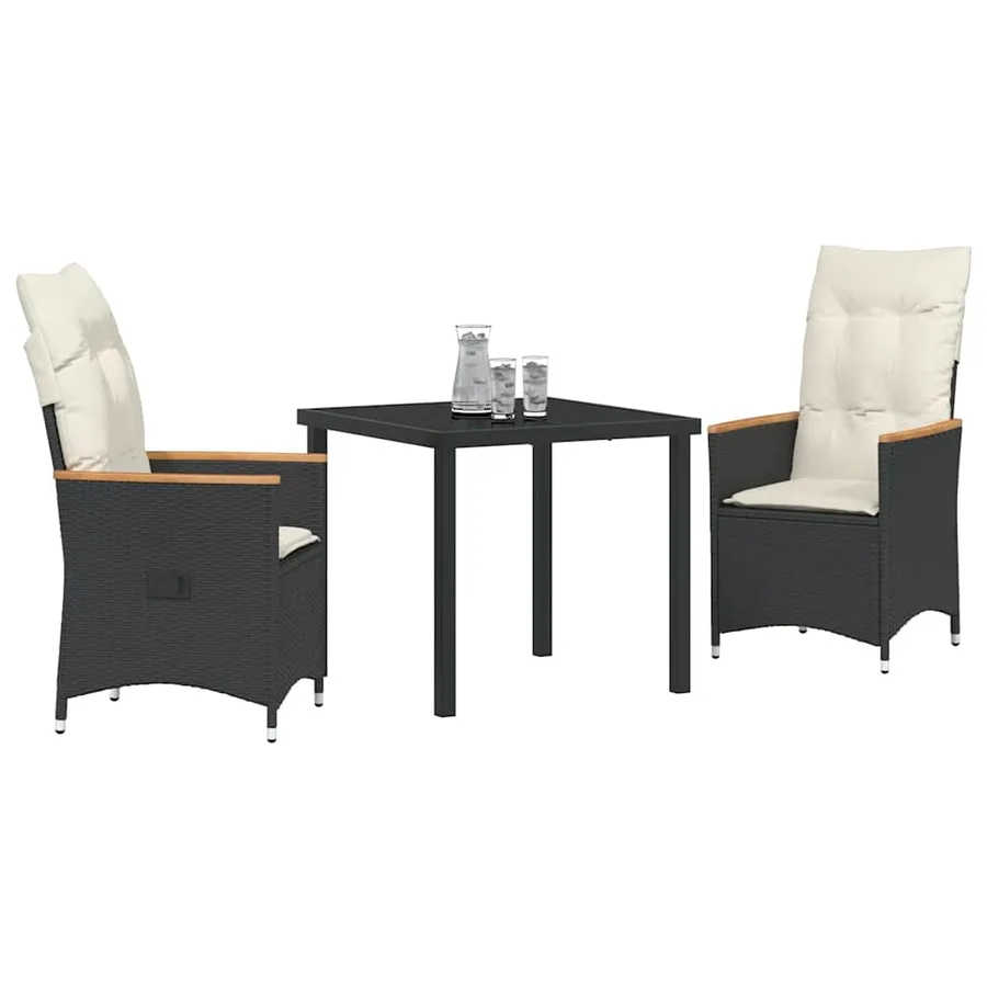 Ensemble de salle à manger pour jardin 3 pcs Noir polyrotin - 3