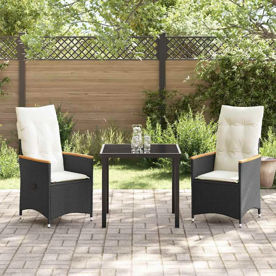 Ensemble de salle à manger pour jardin 3 pcs Noir polyrotin - 4