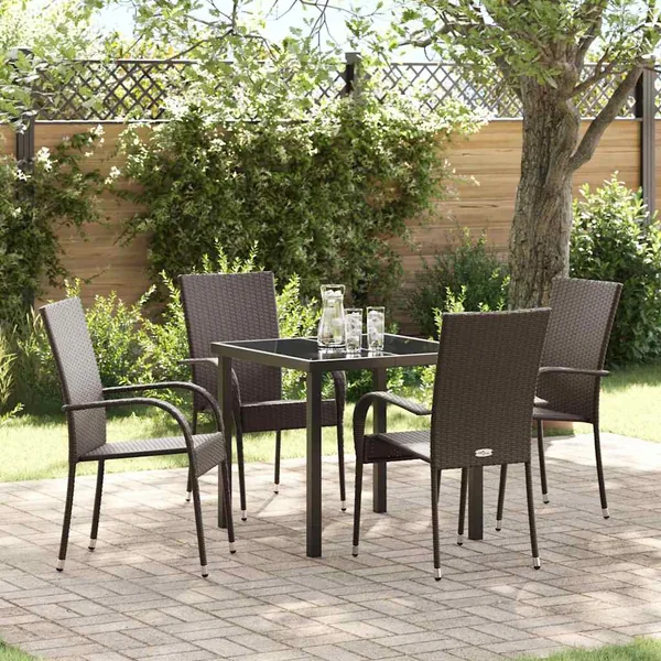 Ensemble de salle à manger pour jardin 5 pcs Marron