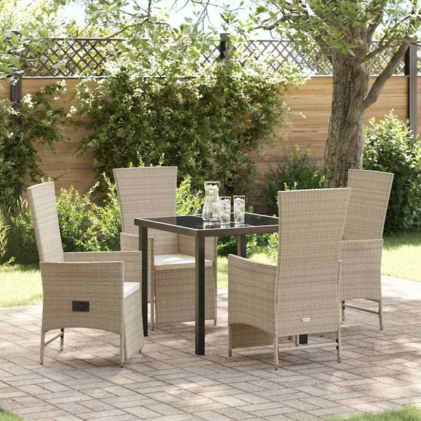 Ensemble de salle à manger pour jardin 5 pcs Beige polyrotin
