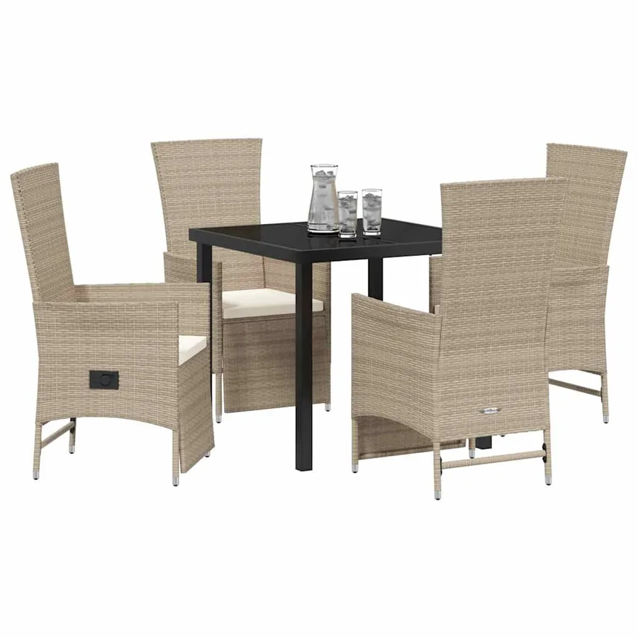 Ensemble de salle à manger pour jardin 5 pcs Beige polyrotin - 3